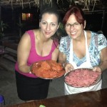 Nancy and Cheryl makiing pizza